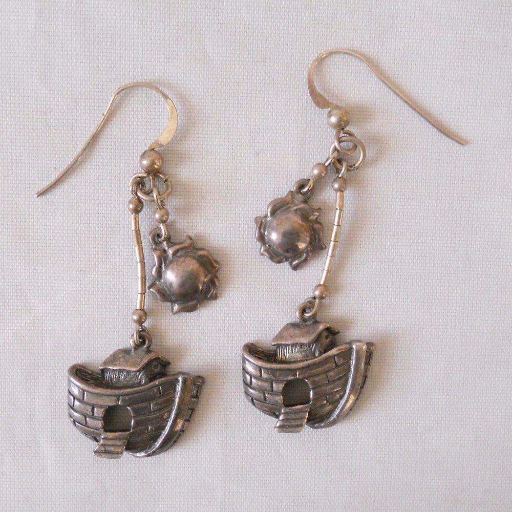 Noah's Ark Earrings, Sterling Silver Drops